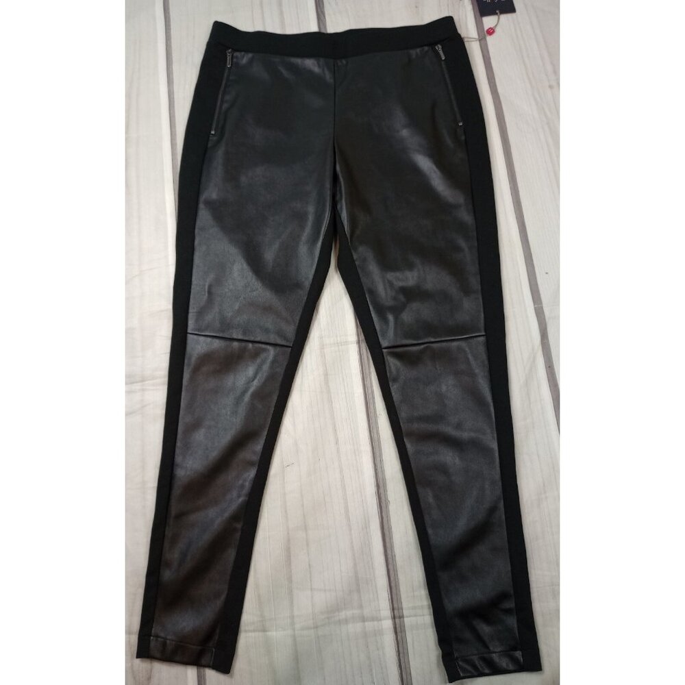 Rafaella Size 12 Pull On Black Faux Leather Ankle Pants Moto Skinny Leggings - Picture 1 of 10